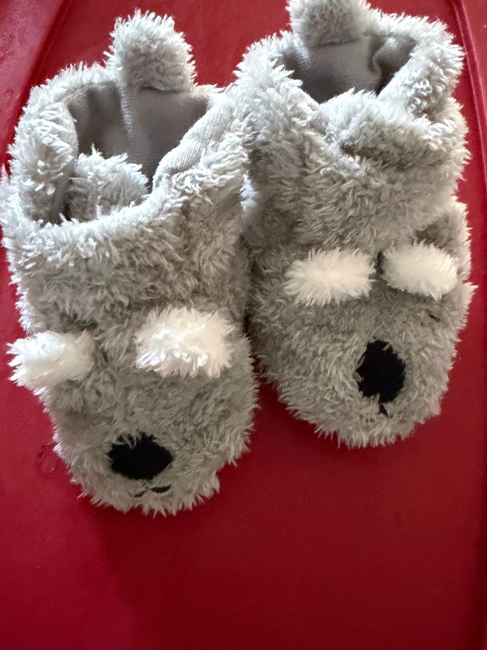 Plush Gray Baby Walker Slippers - Cozy Bear Design